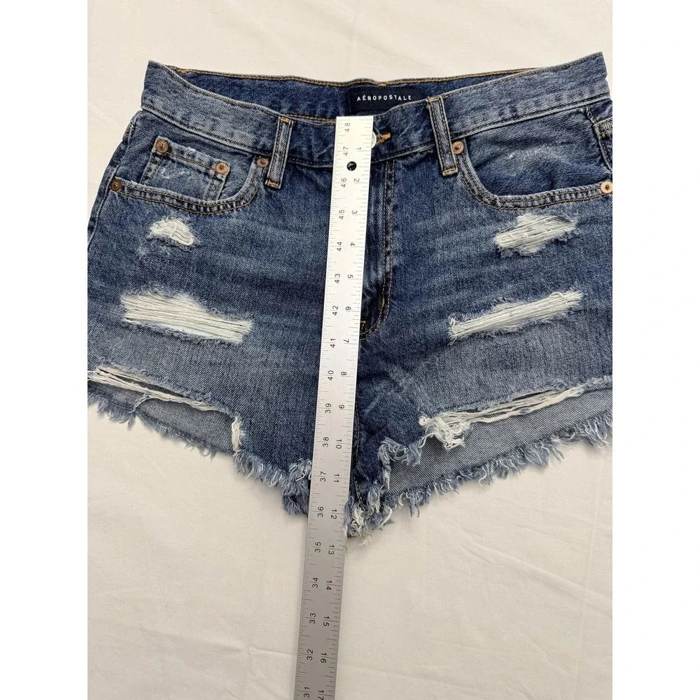 Aeropostale‎ High Rise Shorty Shorts Womens 6 Blue Distressed Cutoff Raw Hem